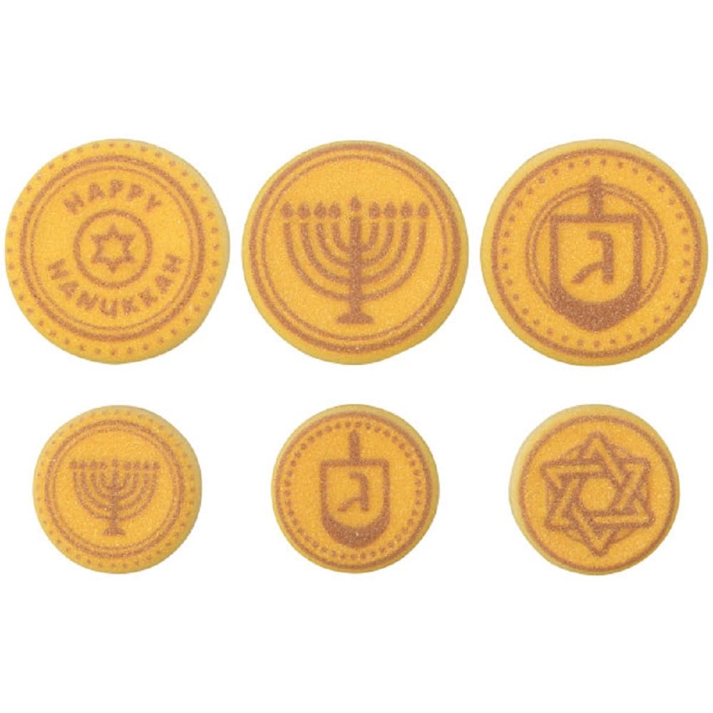 Hanukkah Gelt Edible Sugar Decoration Toppers, 12 Count - Great for Cupcakes, Cookies, Cakes, Cakes Pops