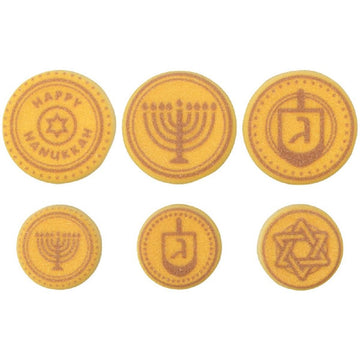 Hanukkah Gelt Edible Sugar Decoration Toppers, 12 Count - Great for Cupcakes, Cookies, Cakes, Cakes Pops