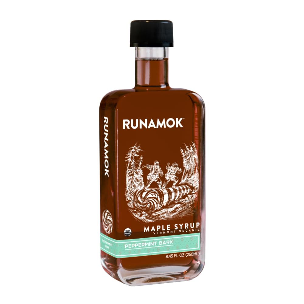 Runamok Maple Peppermint Bark Infused Maple Syrup - Gluten Free Natural Sweetener - 8.45 Fl Oz (Pack of 1)