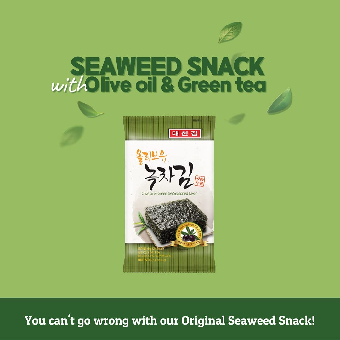 Daechun(Choi'S1) Seaweed Snack, (Pack Of 20), Original, Sea Salt, Green Tea Powder, Product Of Korea