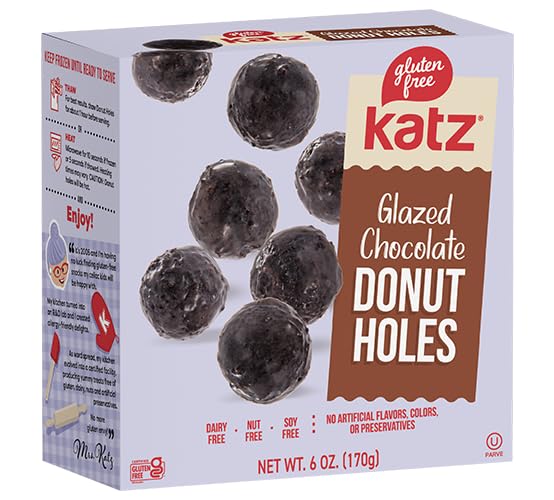 Katz Gluten Free Snacks Donut Holes Variety Pack: Powdered, Glazed, Glazed Chocolate, and Cinnamon. Free of Dairy, Soy, Tree Nut