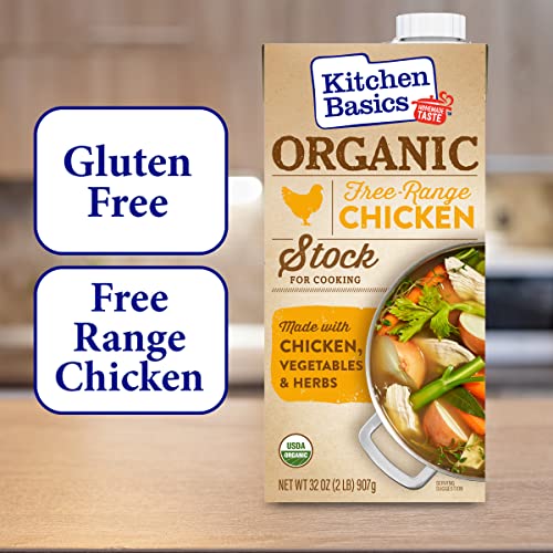 Kitchen Basics Organic Free Range Chicken Stock, 32 Oz (Pack Of 12) | No Artificial Flavors And Gluten Free |