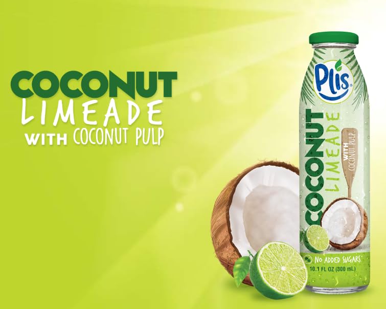 Plis Coconut Limeade W/ Coconut Pulp, No Added Sugars, 10.1 Fl Oz Bottles (Pack Of 12)