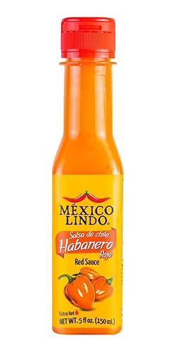 Mexico Lindo Red Habanero Hot Sauce | Real Red Habanero Chili Pepper | 78,200 Scoville Level | Enjoy With Mexican Food, Seafood & Pasta | 5 Fl Oz Bottle (Pack Of 1)