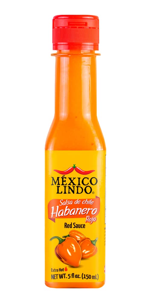 Mexico Lindo Red Habanero Hot Sauce | Real Red Habanero Chili Pepper | 78,200 Scoville Level | Enjoy With Mexican Food, Seafood & Pasta | 5 Fl Oz Bottles (Pack Of 3)