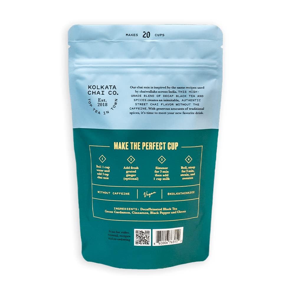 Kolkata Chai Co Assam Black Tea Combo Pack - Signature Masala Chai & Decaf, Makes 40 Cups, Premium Loose Leaf Tea and Spice Blend
