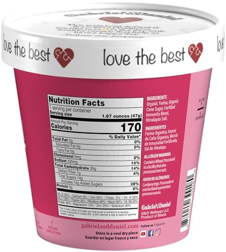 Gabriel & Daniel Organic Instant Creamy Wheat Hot Cereal Cup - Non-GMO, Rich in Iron & Vitamin C, Pack of 12
