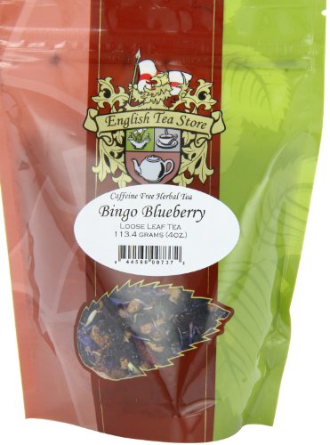 English Tea Store  card-style Blueberry Herbal Tea - Loose Leaf Fruit Tea Blend - Caffeine Free - 4oz - Bold Blueberry Flavor