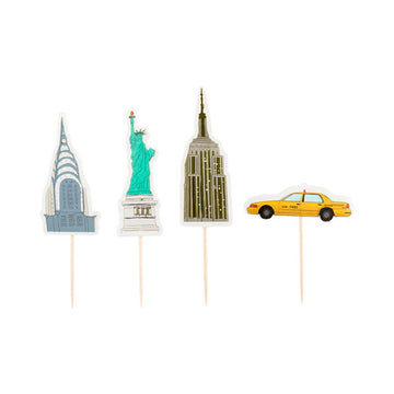 Restaurantware Top Cake Nyc Cake Toppers 24 Piece Assorted New York Cupcake Toppers - For Birthday Parties Or Weddings New York City Theme Cake Decorations Paper Statue Of Liberty Cake Toppers