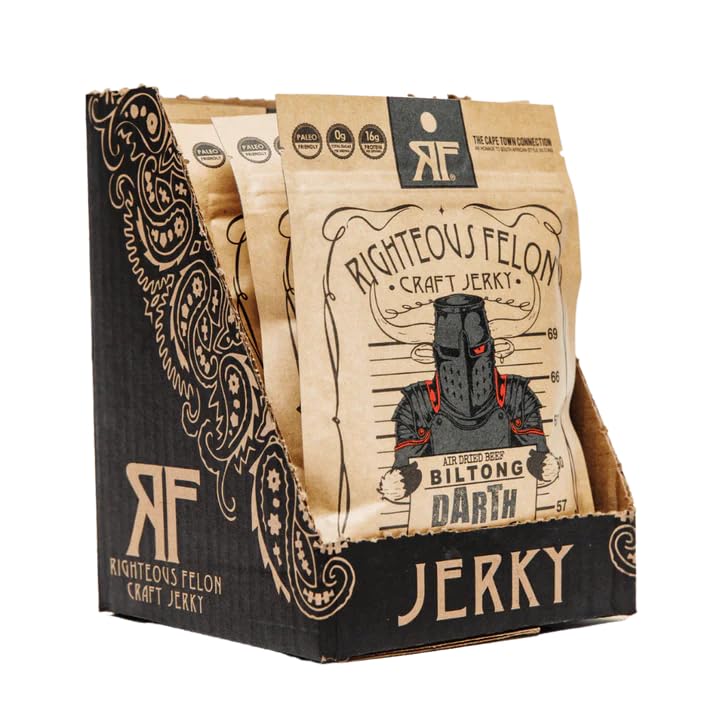 Righteous Felon Air Dried Biltong Beef Snack | Keto And Paleo | Gluten Free + High Protein | Body Support Free All Natural Biltong With No Artificial Flavors  Medical Supports Or Preservatives - 8 Pack