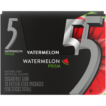 Wrigley'S 5 Gum Watermelon Prism Sugar Free Chewing Gum, 15 Pieces (10 Pack)
