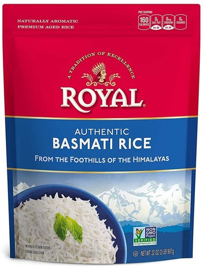 Royal Basmati Rice - Authentic Long Grain White Basmati Rice - 2lb (2 Bags)