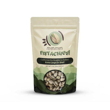 MMMM California Dry Roasted & Salted Extra Large In-Shell Pistachios, 1 Pound, Gluten-Free, Non-GMO, Vegan Snack