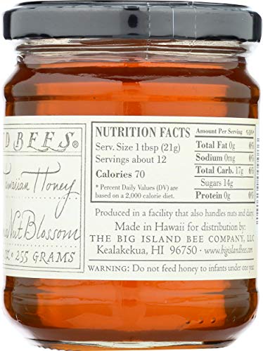 Unheated, Pure, Raw Macadamia Nut Blossom Hawaiian Honey, Single Floral Variety by Big Island Bees (9 oz Glass Jar)