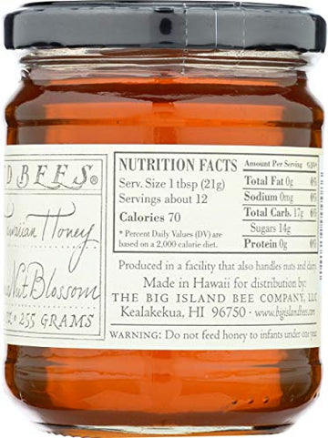 Unheated, Pure, Raw Macadamia Nut Blossom Hawaiian Honey, Single Floral Variety by Big Island Bees (9 oz Glass Jar)