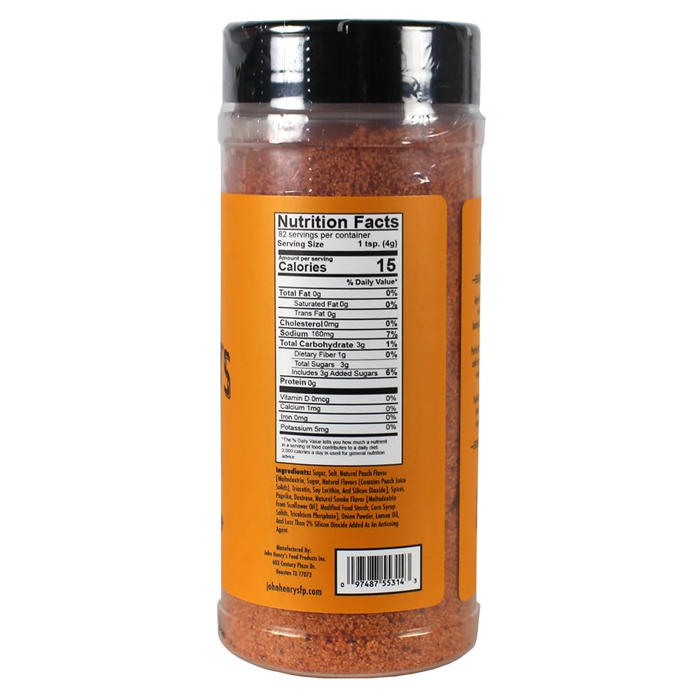 John Henrys Summer Peach Rub Seasoning Pork Salmon and Poultry 10.5 Oz Bottle