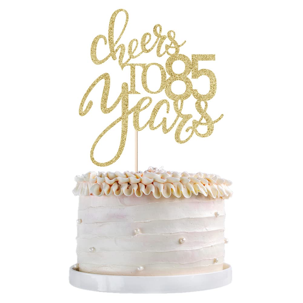 Qertesl Gold Glitter Cheers To 85 Years Cake Topper, Happy 85Th Birthday Cake Decorations,Perfect For 85 Years Cake Decorating,W