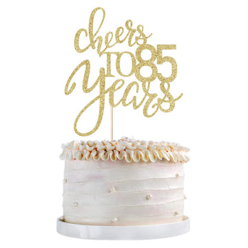 Qertesl Gold Glitter Cheers To 85 Years Cake Topper, Happy 85Th Birthday Cake Decorations,Perfect For 85 Years Cake Decorating,W