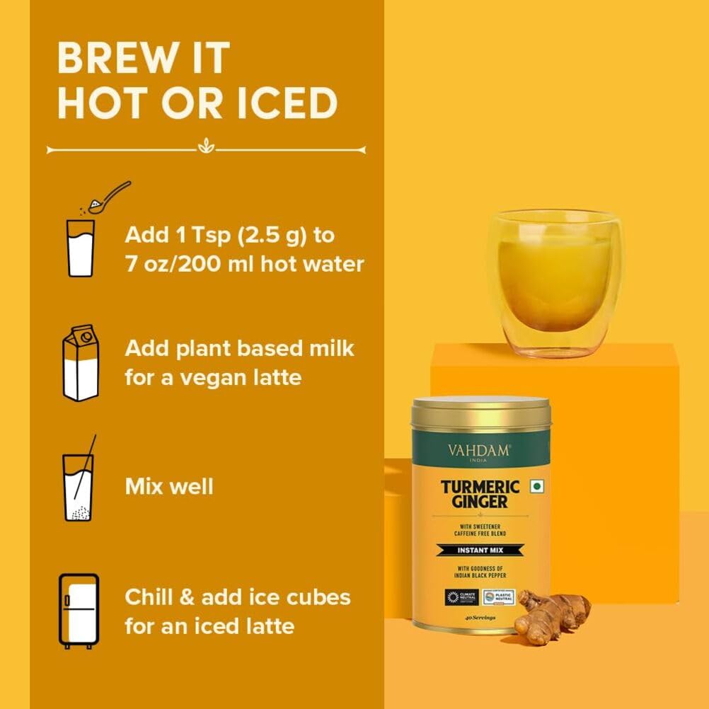 VAHDAM Golden Milk Latte Mix - Turmeric & Ginger, 3.53 oz, Caffeine Free, Non-GMO, Gluten Free, 40 Servings