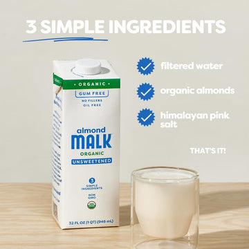 Malk Organic Unsweetened Almond Milk - 32 Fl Oz - 6 Pack - Non Gmo, Whole 30 Approved, Dairy Free, Vegan, Plant Based