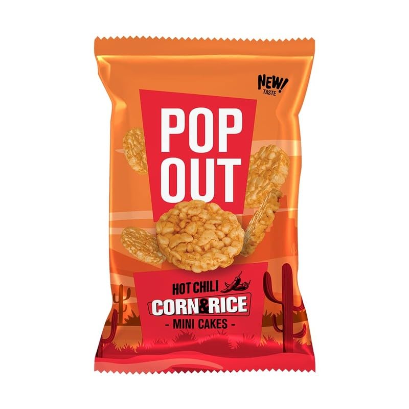 Popout Hot Chili Rice & Corn Cakes - Spicy And Crunchy Snack - 0.9 Oz (Pack Of 24) - Perfect For On-The-Go, Lunchboxes, And Snac