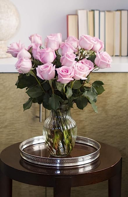 KaBloom 12 Pink Roses in Vase - Fresh Flowers for Birthdays, Sympathy, Anniversaries, Valentine’s Day, Mother’s Day - Model KADF-VD-277-A999-V118