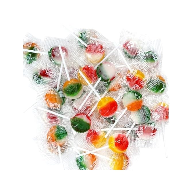 Tiger Pop Lollipops Assorted Mix Fruit Flavors-1.5 Lbs Flat And Round Lollipops, Individually Wrapped For Freshness And Convenie