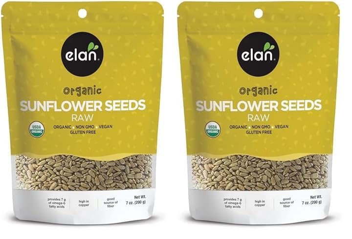 Elan Organic Sunflower Seeds, Raw, 7.1 oz, Pack of 2 | Unsalted | Shelled | Non-GMO | Vegan
