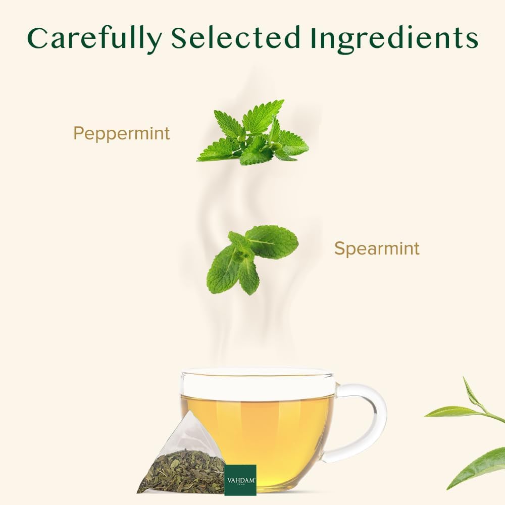 VAHDAM Organic Mint Herbal Tea, 100% Natural, Caffeine Free, 100 Tea Bags, Detox Tea, Peppermint + Spearmint, 0.44 lbs, Pack of