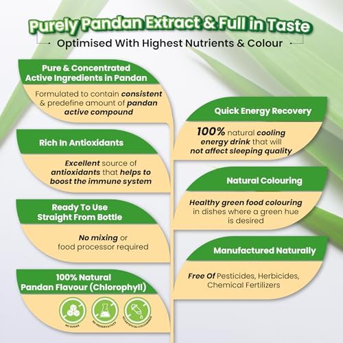 BIONUTRICIA Pandan Extract Liquid Concentrate, 100% Natural Flavoring & Coloring Ingredient for Baking & Beverages, 80g