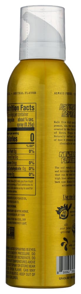 Graza Frizzle High Heat Cooking Oil Spray - High Polyphenol Olive Oil - 5 oz (148ml) - Ideal for Frying, Baking & Grilling