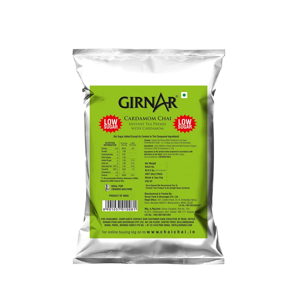 Girnar Instant Premix Cardamom (1 Kilogram Low Sugar), Chai Tea, Granules