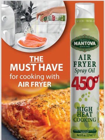 Mantova Air Fryer Spray 450F Smoke Point - All-Natural High-Heat Cooking Oil - Perfect For Air Fryers, Roasting, Grilling, Baking, And Sautéing-High Smoke Point, Non-Aerosol Spray, Easy To Use And Mess-Free - Made In Italy - (Pack Of 1)