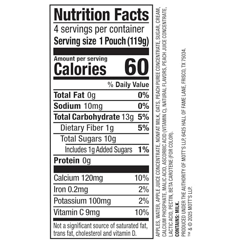 Motts Fruit Smoothies Vanilla Peach, 4.2 oz clear pouches, 24 Count (6 Packs of 4), Made With Milk, Made With Real Fruit, Good S