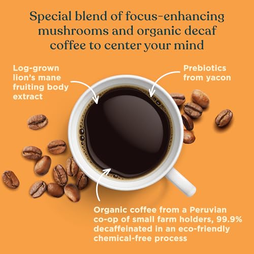 Four Sigmatic Decaf Mushroom Coffee K-Cups | Organic And Fair Trade Dark Roast Coffee With Lions Mane & Yacon | Focus & Immune S