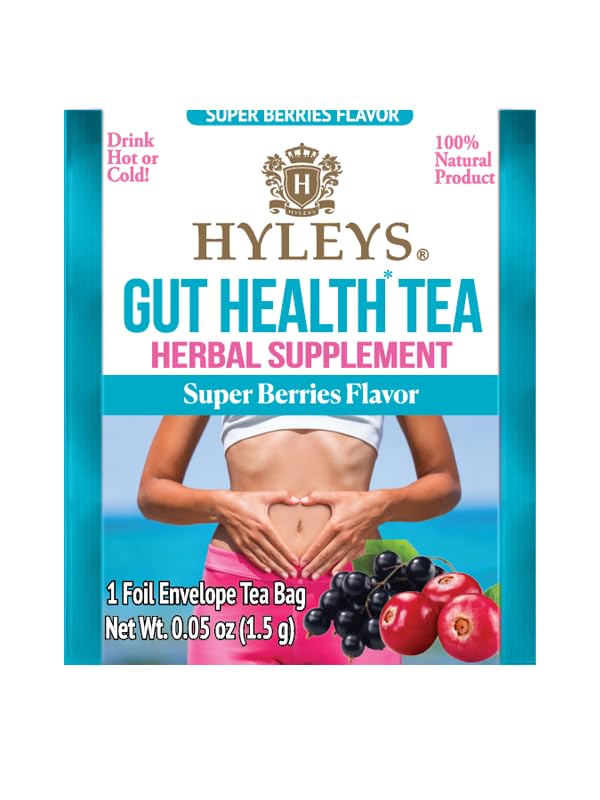 Hyleys Gut Health Super Berries Tea - Natural Digestive Support With Premium Green Tea Blend - 25 Tea Bags