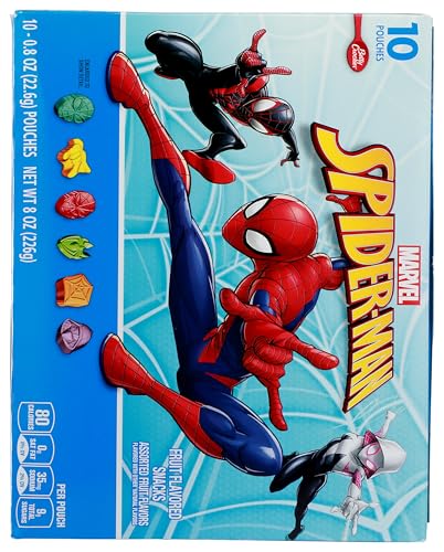 Betty Crocker Spiderman Fruit Flavored Snacks, Gluten Free, 10 Treat Pouches, 8 Ounce Pack