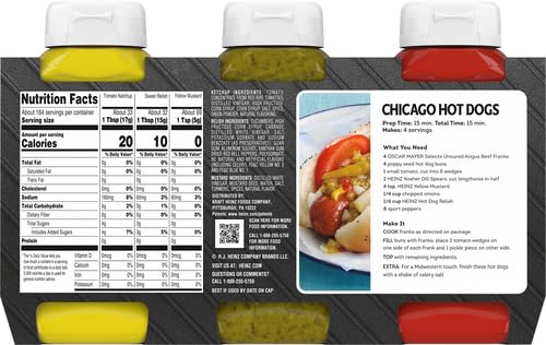 Heinz Tomato Ketchup, Relish, and Mustard Picnic Pack, 3 Count (Pack of 2)
