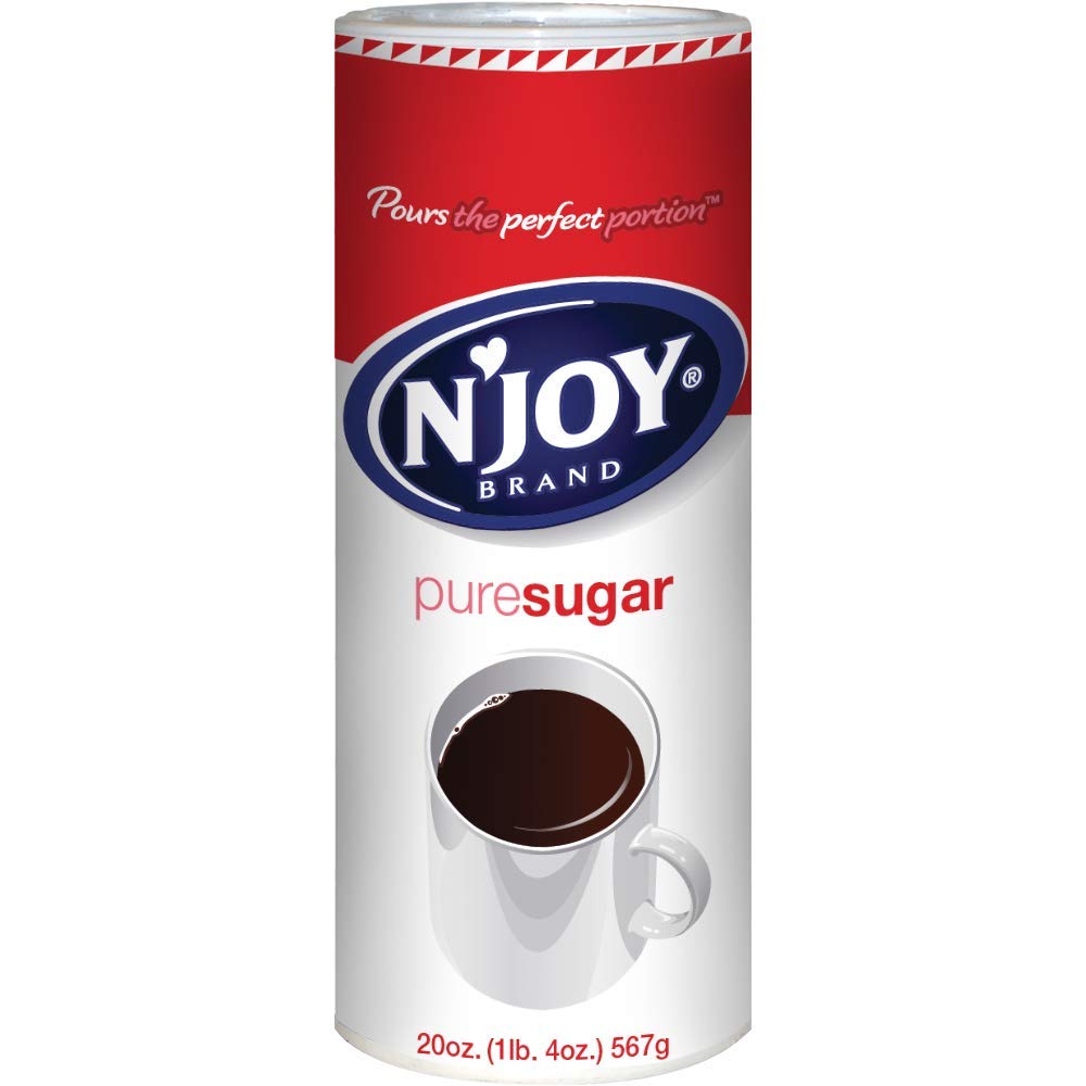N Joy Sugar Canister | 20 Ounce, Pack of 6 | 100% Pure Granulated Sugar| Easy Pour Lid, Bulk Size