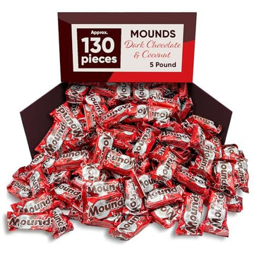 Mounds Dark Chocolate And Coconut - Bulk Candy - 5 Pounds Bag Approximately 130 Candy Mounds - Chocolate Candy, Christmas Candy