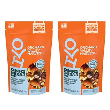 Orchard Valley Harvest Omg Omega-3 Mix, 8 Oz (Pack Of 2), Walnuts, Dark Chocolate Blueberries, Sweetened Cranberries, Almonds, Pistachios, Gluten Free, Resealable Bag, Non-Gmo, On-The-Go Snack