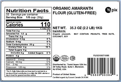 Yupik Organic Gluten-Free Amaranth Flour, 2.2 lb (Pack of 6)