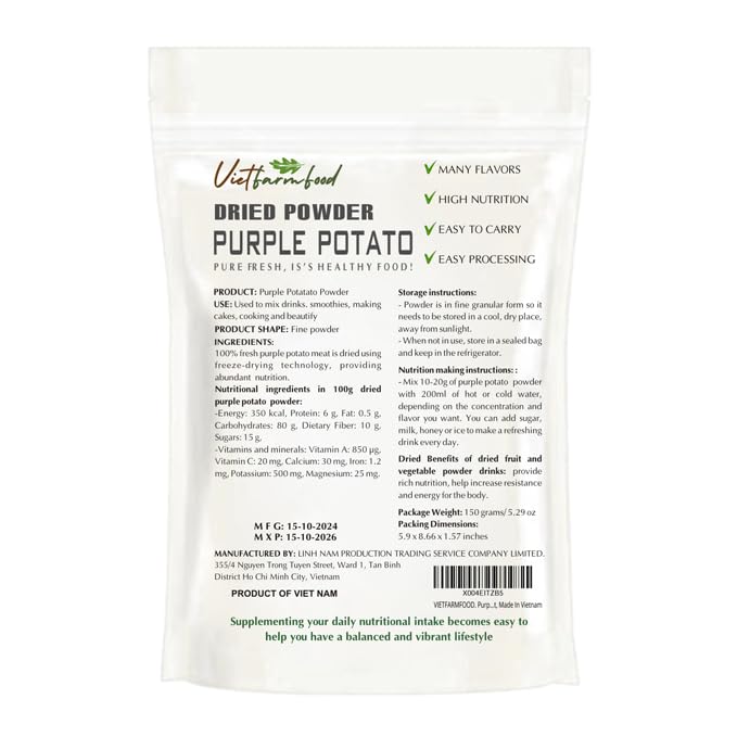 Purple Potato Powder 5.29 Oz (150G) Vietfarmfood: Freeze-Dried Extracted From 100% Pure, Sugar-Free. Used To Mix Mixed Drinks Fr