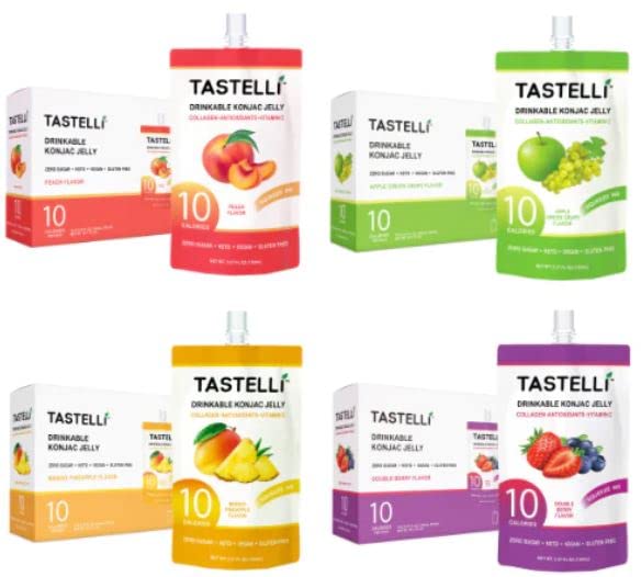Tastelli Konjac Jelly Drinkable Dessert Pouch - Collagen + Vitamin C, Vegan, 10 Calories, Variety Pack, 150mL x 18 Pouches