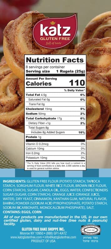 Katz Gluten Free Cinnamon Rugelach Mini Glazed Cinnamon Buns | Gluten Free, Dairy Free, Soy Free, Nut Free | Kosher (1 Pack of 8