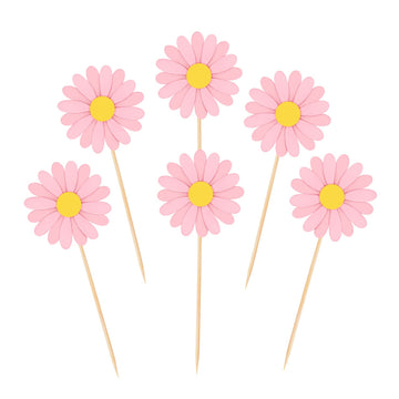 36 Pieces Daisy Cupcake Toppers Pink Daisy Cake Decorations Chrysanthemum Cupcake Toppers, Spring Daisy Flower Cake Picks For Su