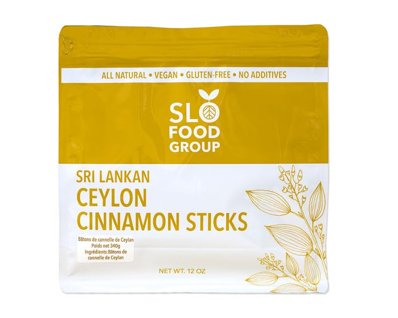 Slofoodgroup Ceylon Cinnamon Sticks - Pure Ceylon Quills - 12 Oz - Brown - 5 Inch Cut from Sri Lanka