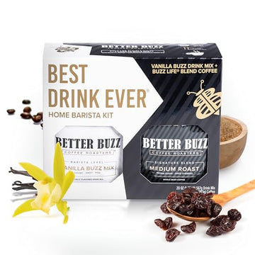 Better Buzz Best Drink Ever Home Carry Kit 30oz, 10oz. Medium Roast Whole Bean Coffee (Buzz LIfe), 20oz. Vanilla Coffee Creamer