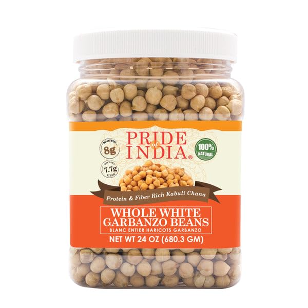 Pride Of India - Pack Of 6 - Indian Whole White Garbanzo Beans 10Mm - Protein & Fiber Rich Kabuli Chana, 1.5 Pound Jar