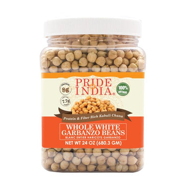 Pride Of India - Pack Of 6 - Indian Whole White Garbanzo Beans 10Mm - Protein & Fiber Rich Kabuli Chana, 1.5 Pound Jar